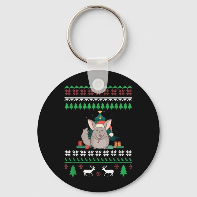Chinchilla Funny Pet Ugly Christmas Funny Quote  Keychain (Front)