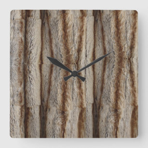 CHINCHILLA FUR SQUARE WALL CLOCK
