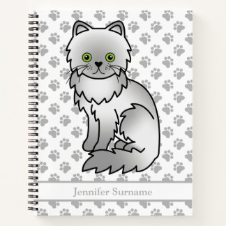 Chinchilla Gray Persian Cartoon Cat &amp; Custom Text Notebook