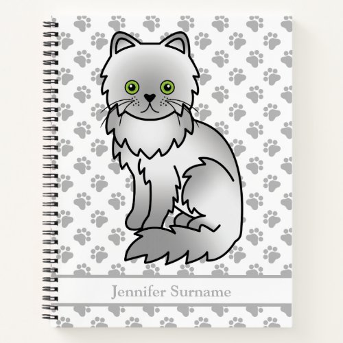 Chinchilla Gray Persian Cartoon Cat  Custom Text Notebook