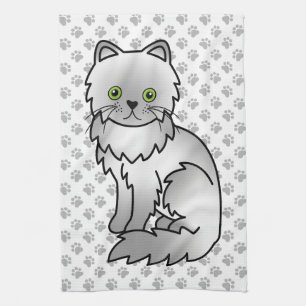 Chinchilla Gray Persian Cute Cartoon Cat Drawing Kitchen Towel
