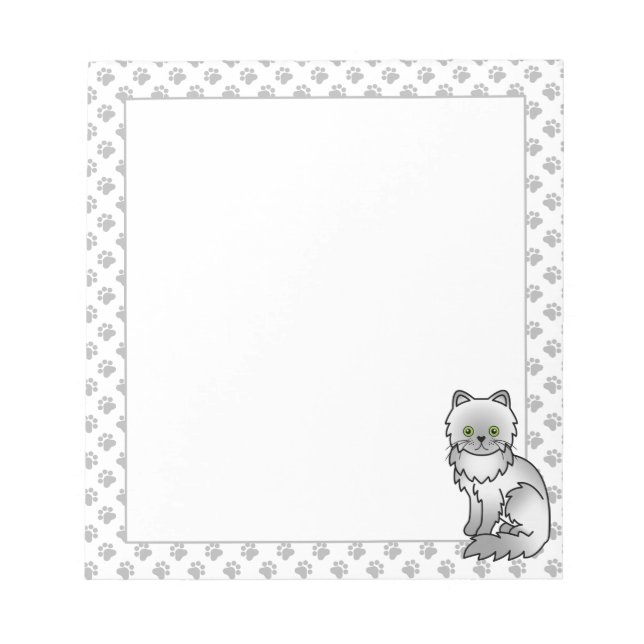 Chinchilla Gray Persian Cute Cartoon Cat & Paws Notepad (Front)
