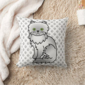 Chinchilla Gray Persian Cute Cartoon Cat & Paws Throw Pillow (Blanket)