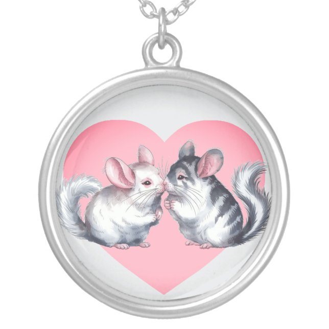 Chinchilla Kiss Silver Necklace Heart Love Jewelry (Front)