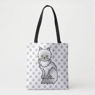 Chinchilla Persian Cute Cartoon Cat &amp; Paws Tote Bag