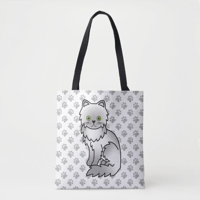 Chinchilla Persian Cute Cartoon Cat & Paws Tote Bag (Front)