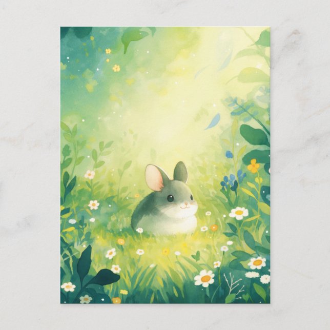 Chinchilla Sitting in Sunny Green Meadow Postcard (Front)