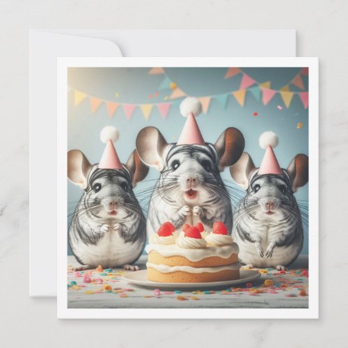 Chinchillas eating cake birthday invitation