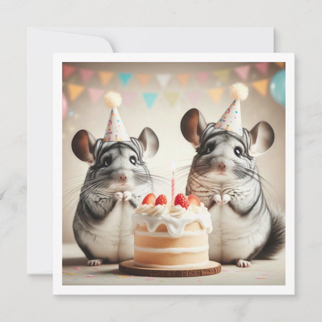 chinchillas eating cake birthday invitation (Front)