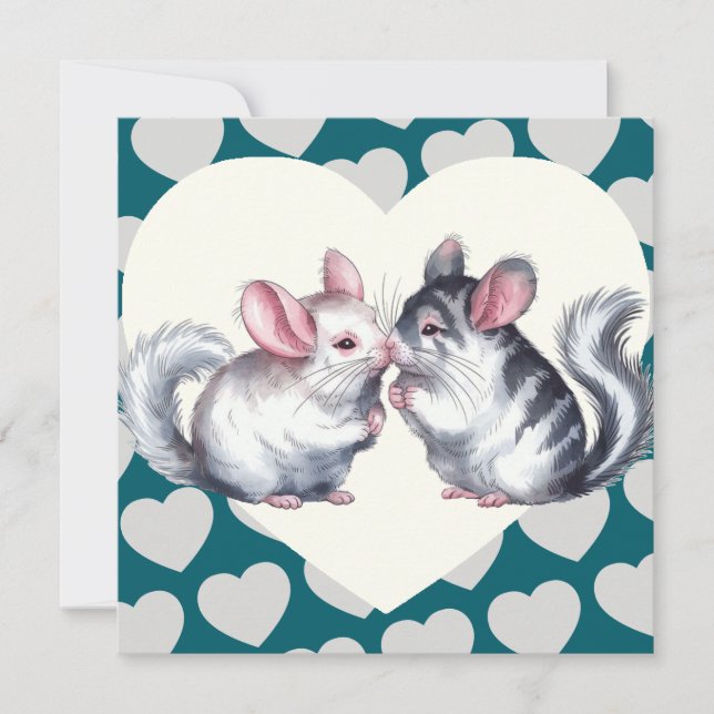 Chinchillas Kissing Valentine's Day Love Card (Front)