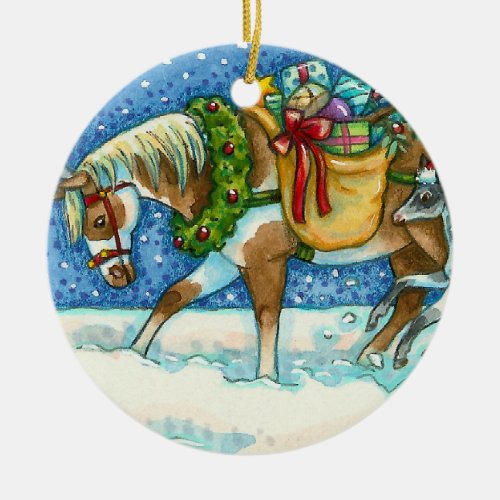 CHINCOTEAGUE CHRISTMAS PONIES SLEIGH BELLS  TOYS CERAMIC ORNAMENT