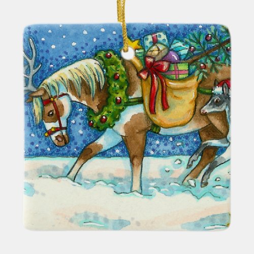 CHINCOTEAGUE CHRISTMAS PONIES SLEIGH BELLS  TOYS CERAMIC ORNAMENT