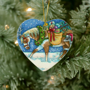 CHINCOTEAGUE CHRISTMAS PONIES, SLEIGH BELLS & TOYS CERAMIC ORNAMENT