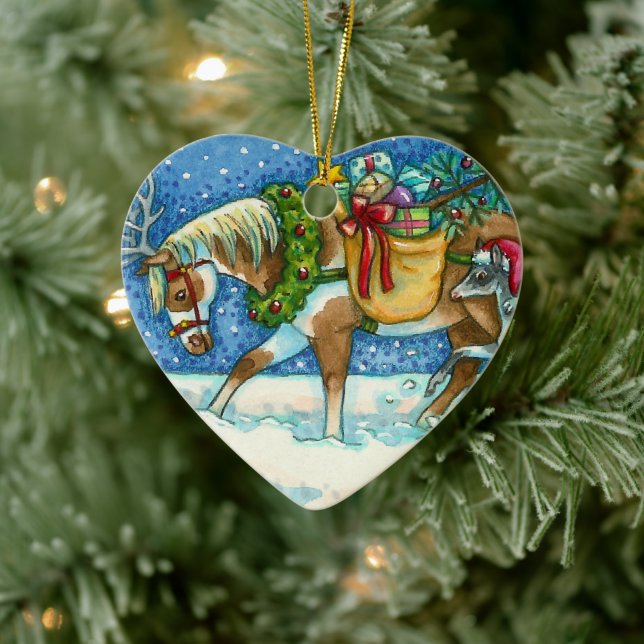CHINCOTEAGUE CHRISTMAS PONIES, SLEIGH BELLS & TOYS CERAMIC ORNAMENT (Tree)
