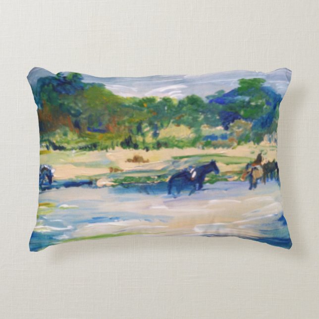 Chincoteague Island Horse Painting Decorative Pillow (Front)
