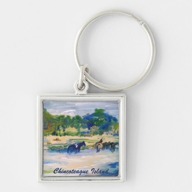 Chincoteague Island Horse painting Keychain (Front)