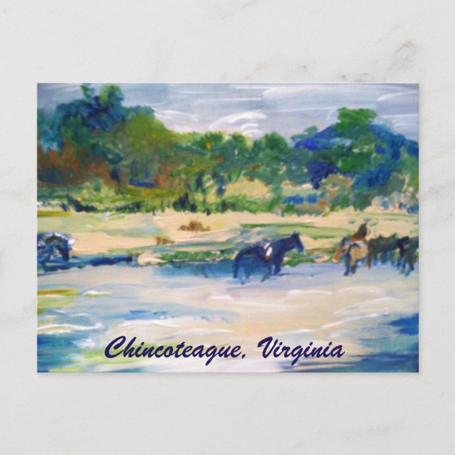 Chincoteague Island Horse painting postcard (Front)