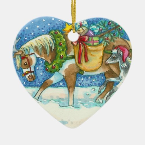 CHINCOTEAGUE PONIES CHRISTMAS HORSES SIGNED 2019 CERAMIC ORNAMENT