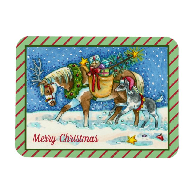 CHINCOTEAGUE PONIES, HOLIDAY CHRISTMAS HORSE MAGNET (Horizontal)