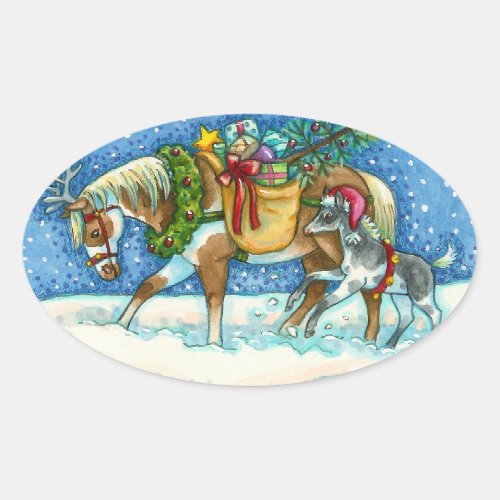 CHINCOTEAGUE PONIES  HOLIDAY WISHES HORSE OVAL STICKER