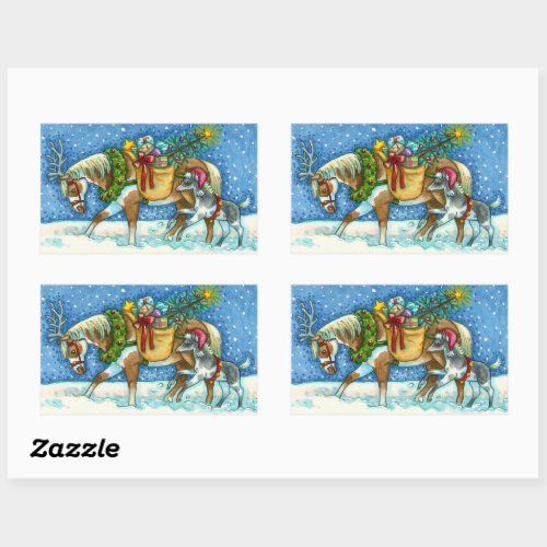 CHINCOTEAGUE PONIES  HOLIDAY WISHES HORSE RECTANGULAR STICKER