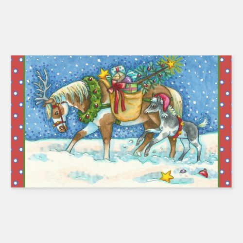 CHINCOTEAGUE PONIES  HOLIDAY WISHES HORSE RECTANGULAR STICKER