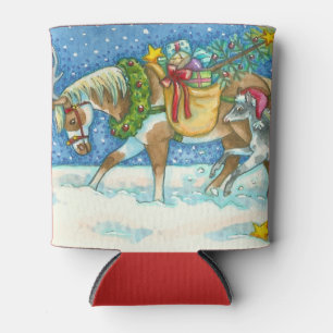 CHINCOTEAGUE PONIES, WHITE CHRISTMAS CAN COOLER
