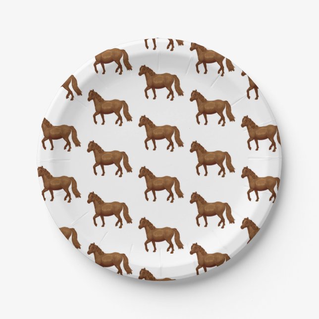 Chincoteague Pony Brown Watercolor Painting Horse Paper Plates (Front)