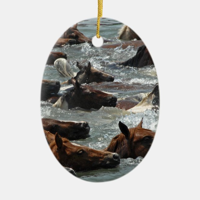 Chincoteague Pony Swim Ceramic Ornament (Front)