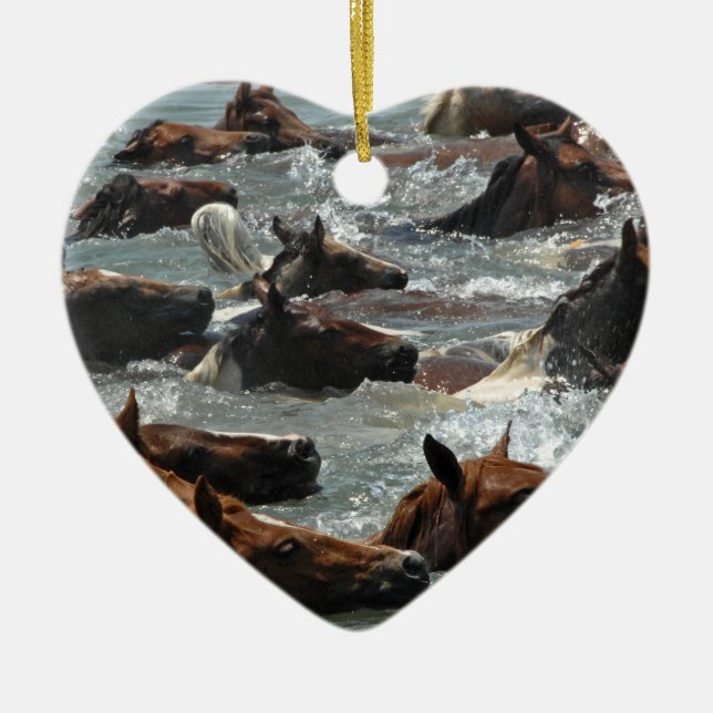 Chincoteague Pony Swim Ceramic Ornament (Front)