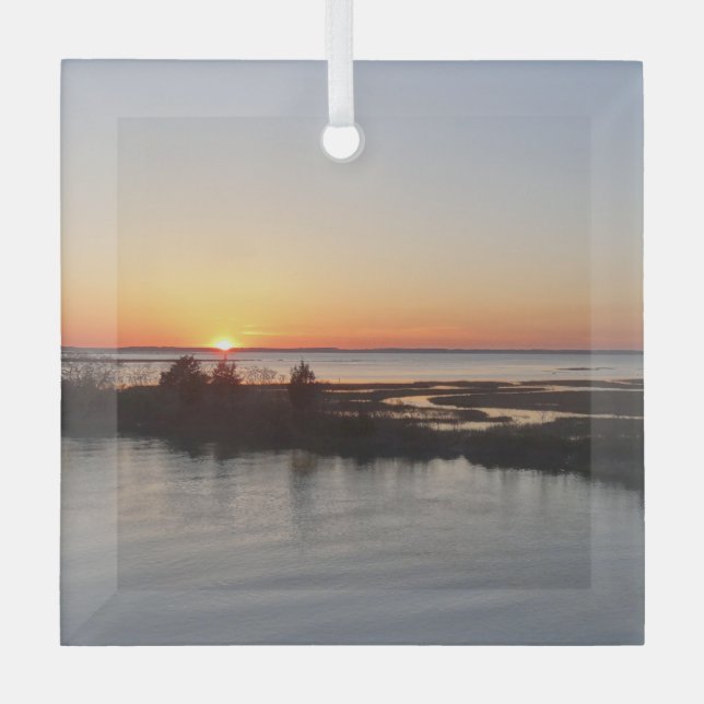 Chincoteague Sunset I Virginia Landscape Glass Ornament (Front)