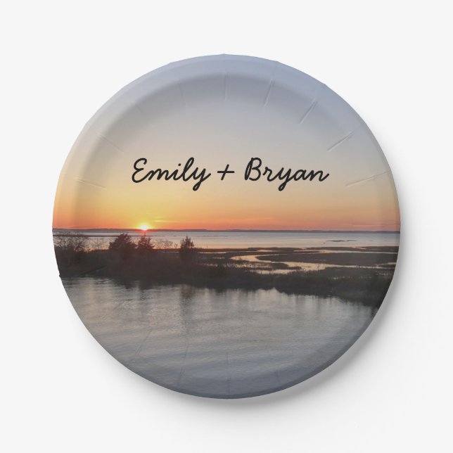 Chincoteague Sunset I Virginia Landscape Paper Plates (Front)