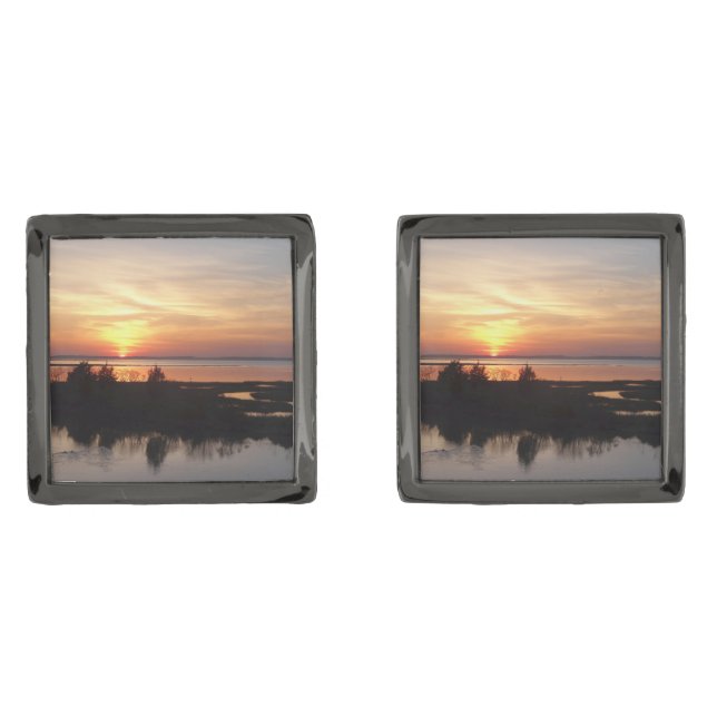 Chincoteague Sunset II Virginia Landscape Cufflinks (Front)