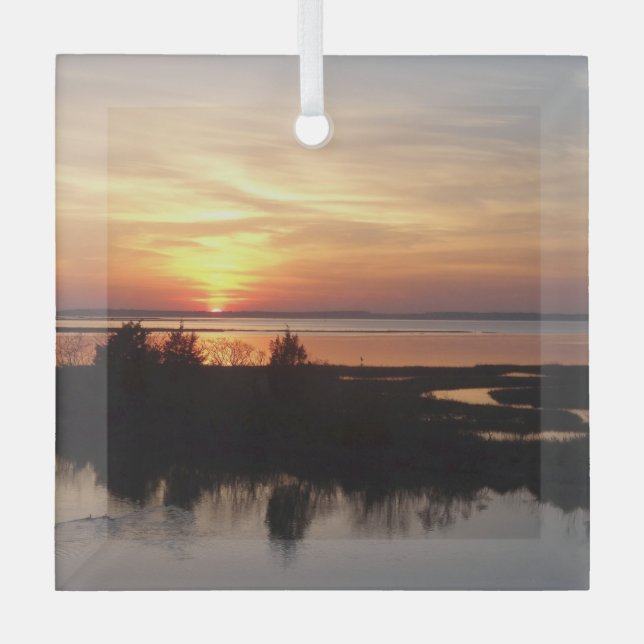 Chincoteague Sunset II Virginia Landscape Glass Ornament (Front)