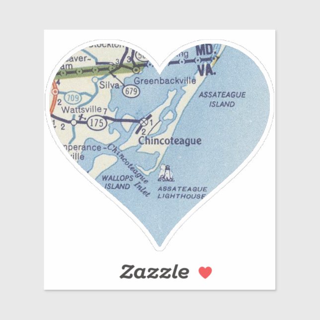 Chincoteague VA Classic Map Sticker (Sheet)