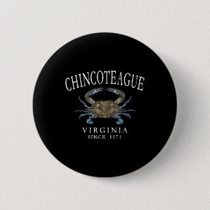 Chincoteague Virginia Blue Crab Since 1671 White L Button