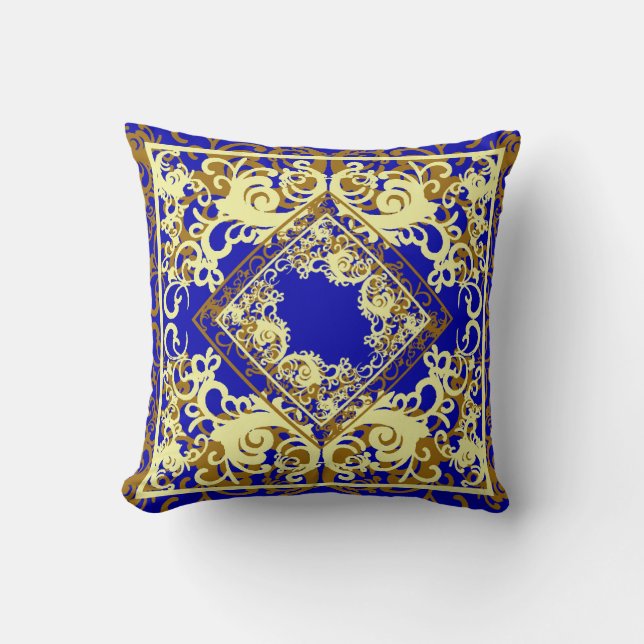 Chine Bluie and Gold Reversible Throw Pillow (Front)