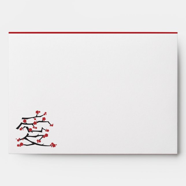 Chinese Ai Love Cherry Blossoms Red Sakura Wedding Envelope (Front)