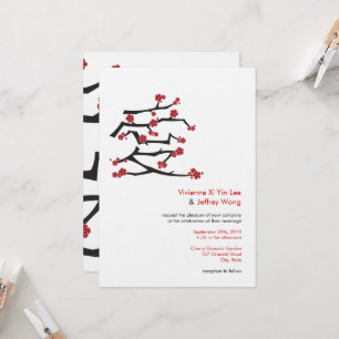 Chinese Ai Love Cherry Blossoms Red Sakura Wedding Invitation