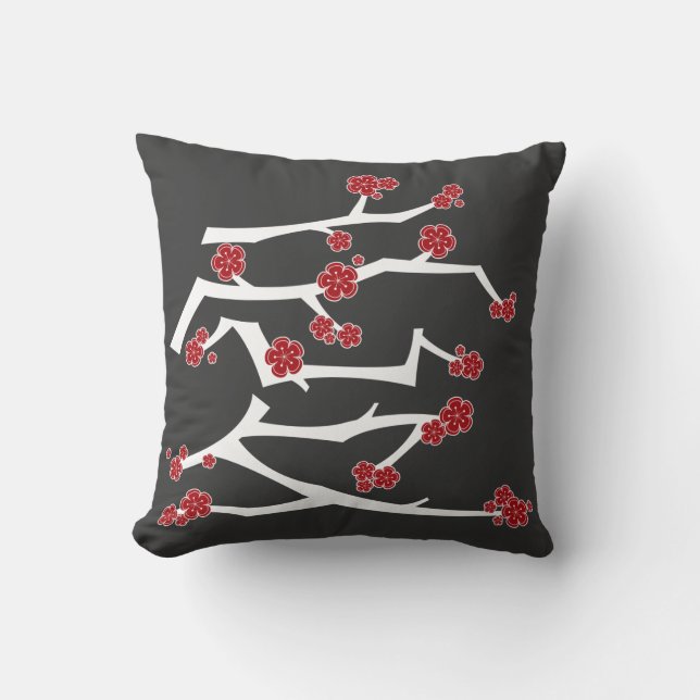 Chinese Ai Love Cherry Blossoms Red Sakura Wedding Throw Pillow (Front)