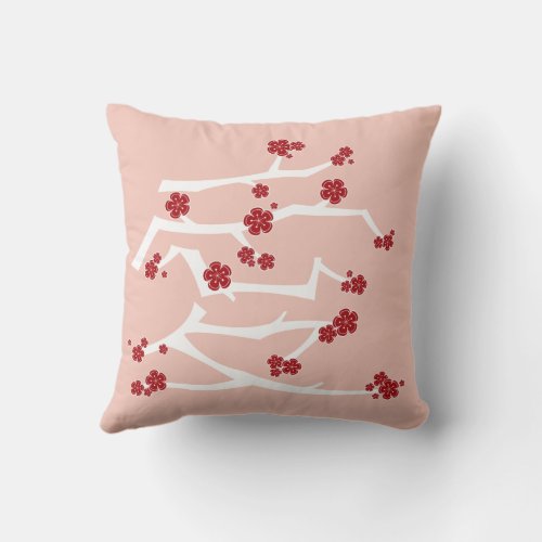 Chinese Ai Love Cherry Blossoms Red Sakura Wedding Throw Pillow