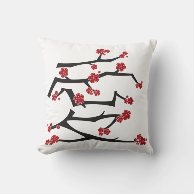 Chinese Ai Love Cherry Blossoms Red Sakura Wedding Throw Pillow (Front)
