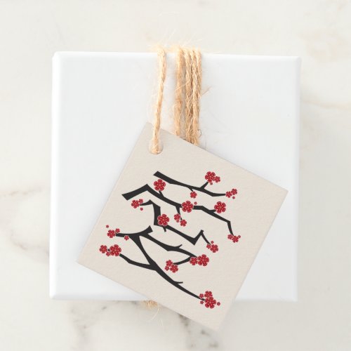 Chinese Ai Love Red Cherry Blossoms Engagement Favor Tags