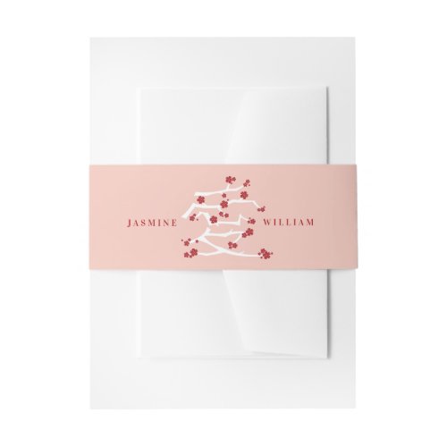 Chinese Ai Love Red Cherry Blossoms Engagement I Invitation Belly Band