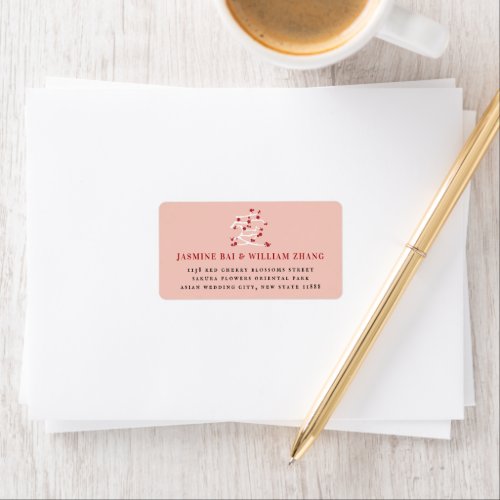 Chinese Ai Love Red Cherry Blossoms Return Address Label
