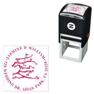 Chinese Ai Love Red Cherry Blossoms Return Address Self-inking Stamp