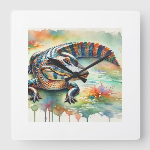 Chinese Alligator 200624AREF226 _ Watercolor Square Wall Clock