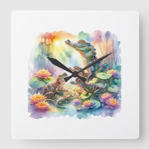 Chinese Alligators in Harmony 050624AREF127 _ Wate Square Wall Clock