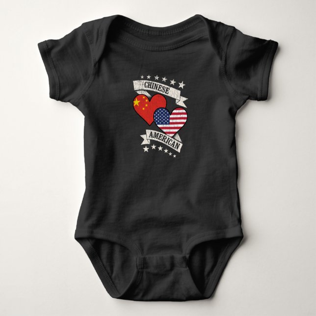 Chinese American Heart Flags China America Baby Bodysuit (Front)