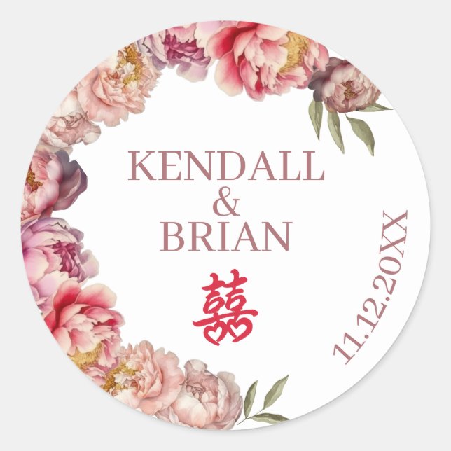Chinese American Wedding Classic Round Sticker (Front)
